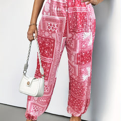 Boho Patchwork Print High Rise Trousers