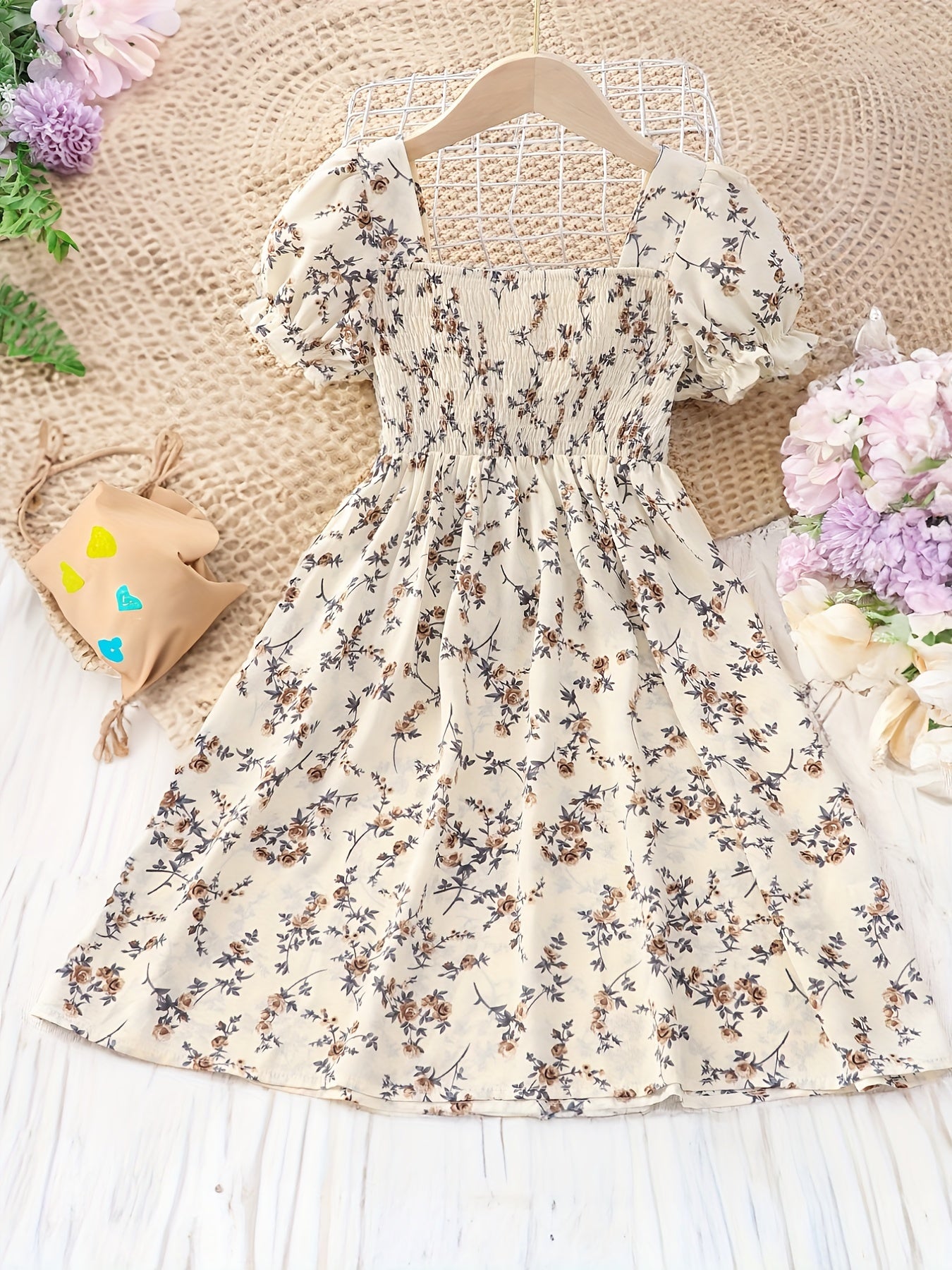 Girls Floral Graphic Dress for Summer Holiday Party
