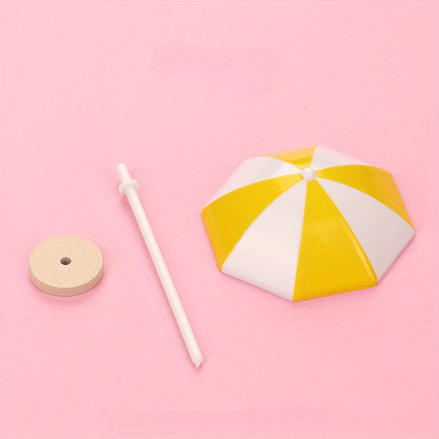 1:12 Scale Yellow Beach Umbrella Set with Wooden Stands