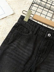 Girls' Ripped Straight Leg Retro Jeans Solid Fit Denim Pants