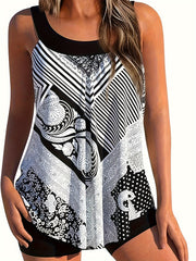 Plus Size Boho Tankini Set Women's Plus Cami Top & Shorts Swimsuit