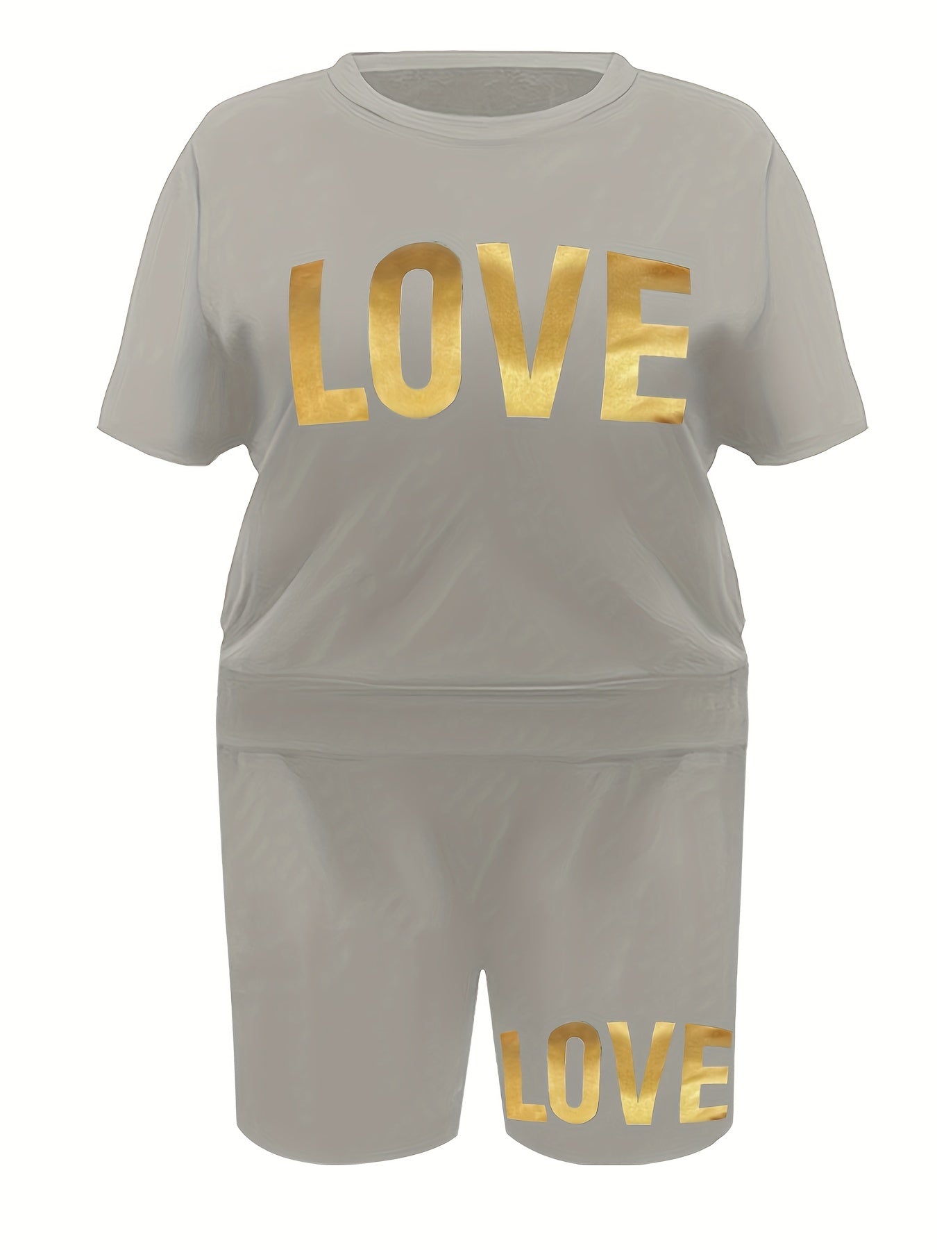  Letter Print Short Tee & Shorts 2 Piece Fitness Set