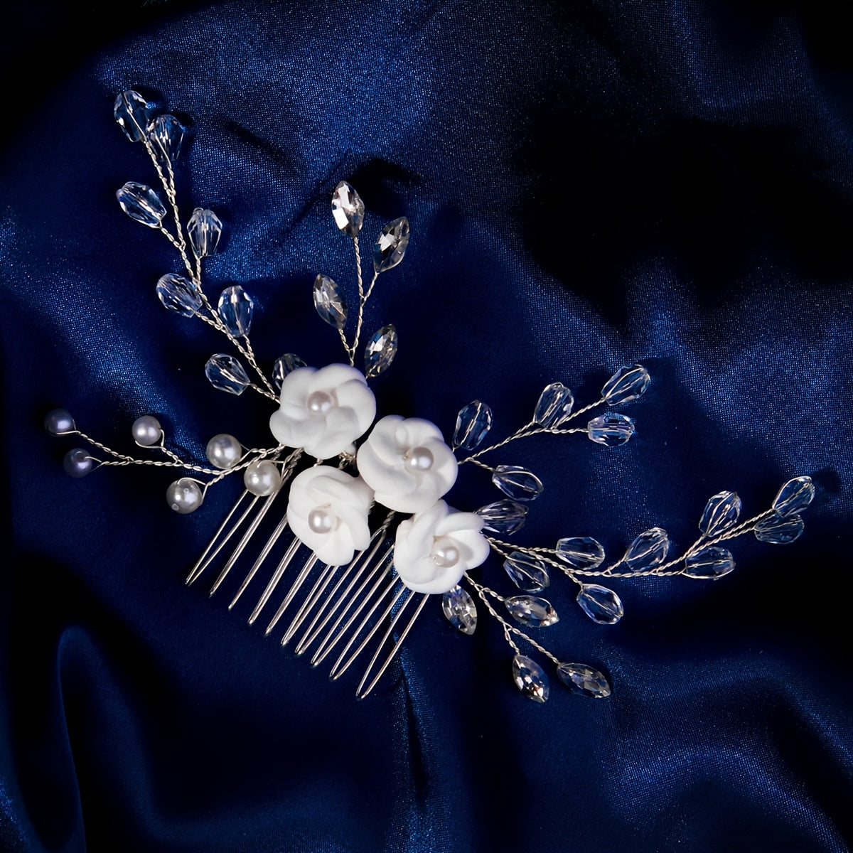 MIALLO Bridal Hair Comb with Crystals & Floral Hairpin
