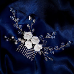 MIALLO Bridal Hair Comb with Crystals & Floral Hairpin