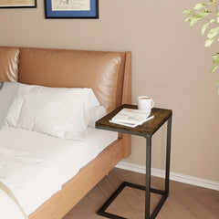 Retro C-shaped Coffee Table for Sofa Side with Metal Frame