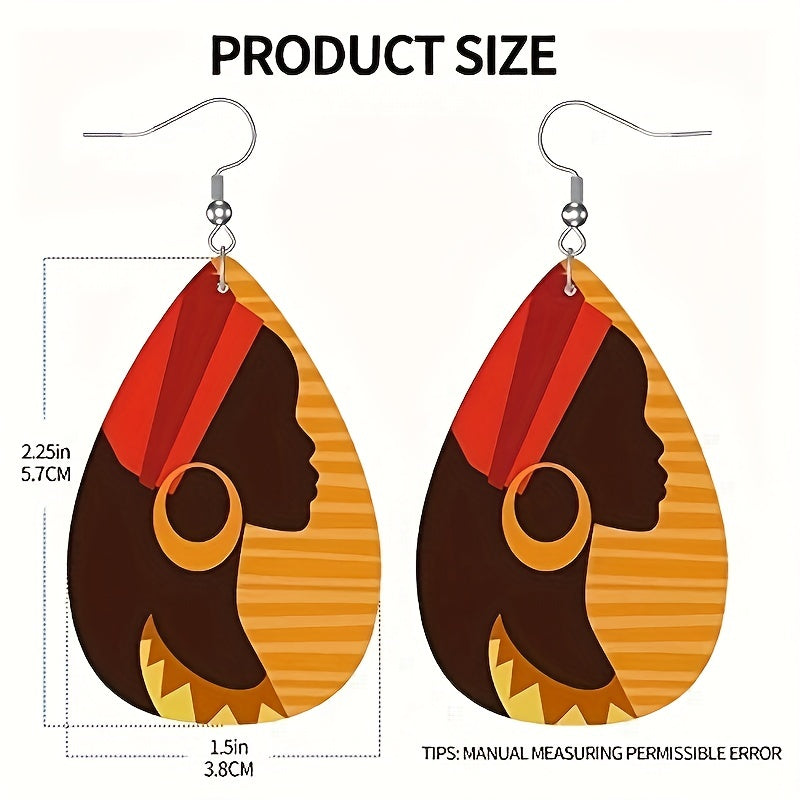 African Girl Silhouette Leather Earrings Boys Red Hat