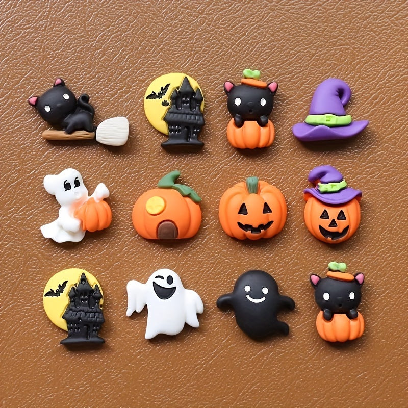 10pcs Halloween Resin Ornaments Charms Spider Skull Pumpkin Bat DIY Craft Decor