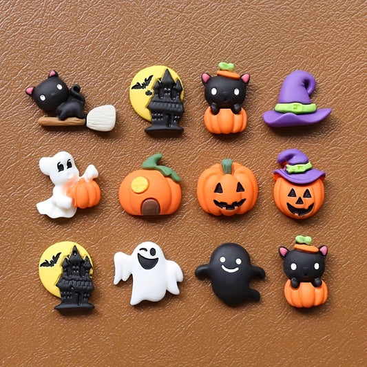 10pcs Halloween Resin Ornaments Charms Spider Skull Pumpkin Bat DIY Craft Decor
