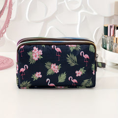 Tropical & Flamingo Print Long Wallet With 3 Zippers Roomy Makeup Pouch Bag