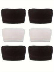 6pcs Seamless Strapless Bandeau Bras Soft Stretch Everyday Bra Women's Lingerie