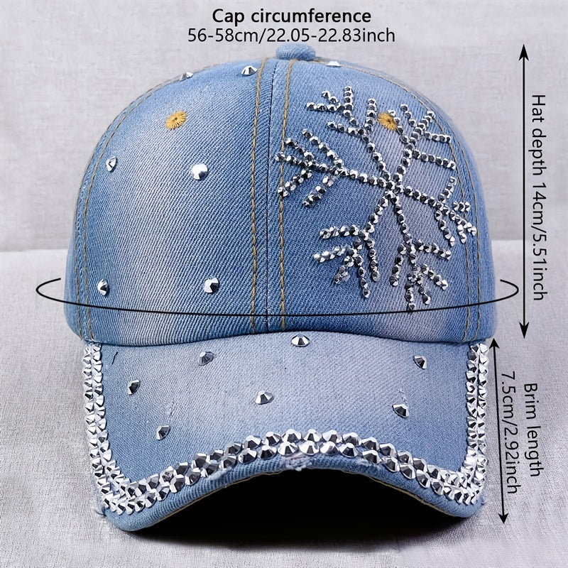 Rhinestone Snowflake Denim Baseball Cap Distressed Dad Hats Sun Hats