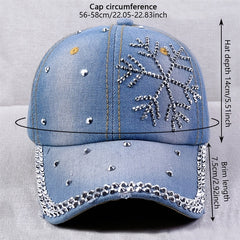 Rhinestone Snowflake Denim Baseball Cap Distressed Dad Hats Sun Hats