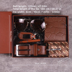 7pcs Men's Gift Set with Box Glasses Wallet Tie Tie Clip Belt