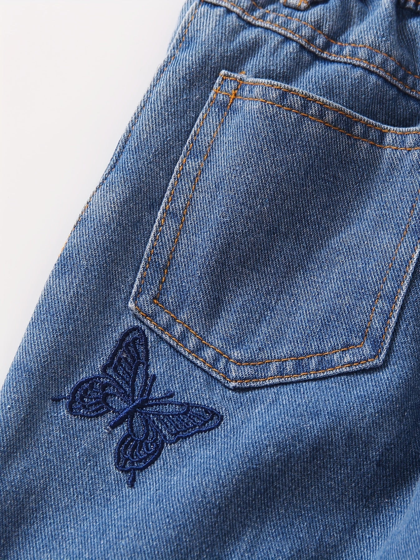 Girls' Flare Leg Butterfly Embroidered Jeans