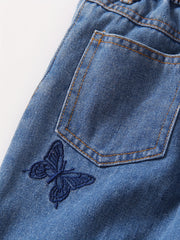 Girls' Flare Leg Butterfly Embroidered Jeans