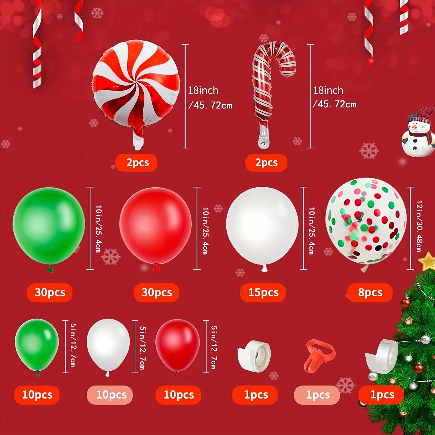 Christmas Balloon Garland Set Red Green Balloon Candy Cane Windmill Foil Balloon