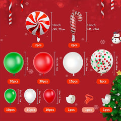 Christmas Balloon Garland Set Red Green Balloon Candy Cane Windmill Foil Balloon