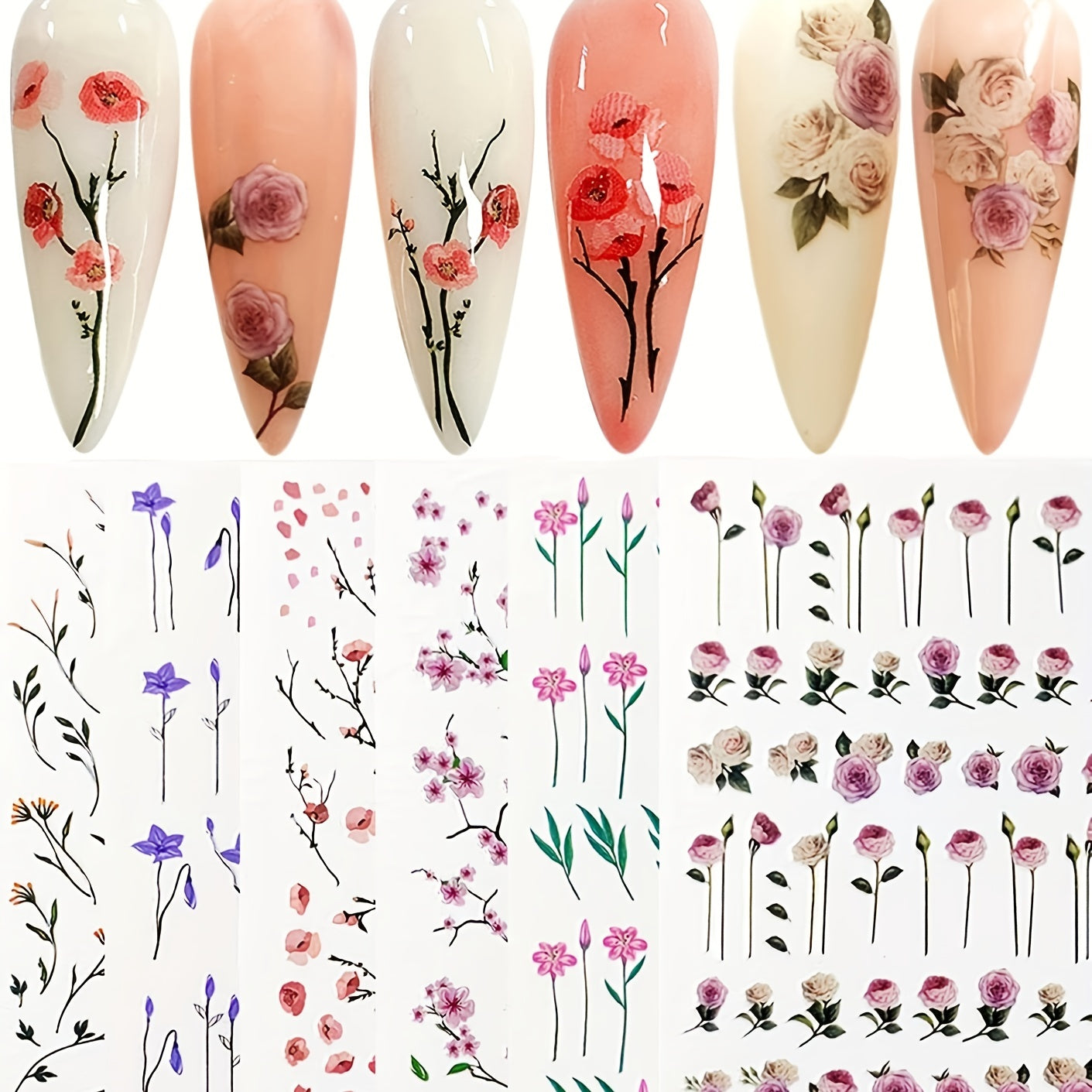 Spring Flowers Nail Art Stickers - Easy Self Adhesive Design