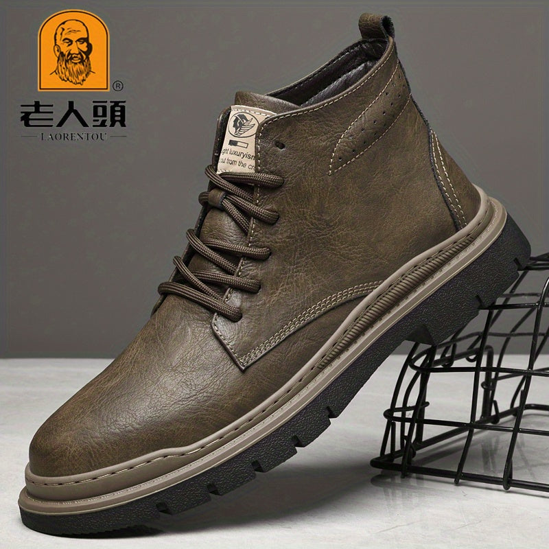 Men's Lace up Service Boots Casual Leather Walking Shoes