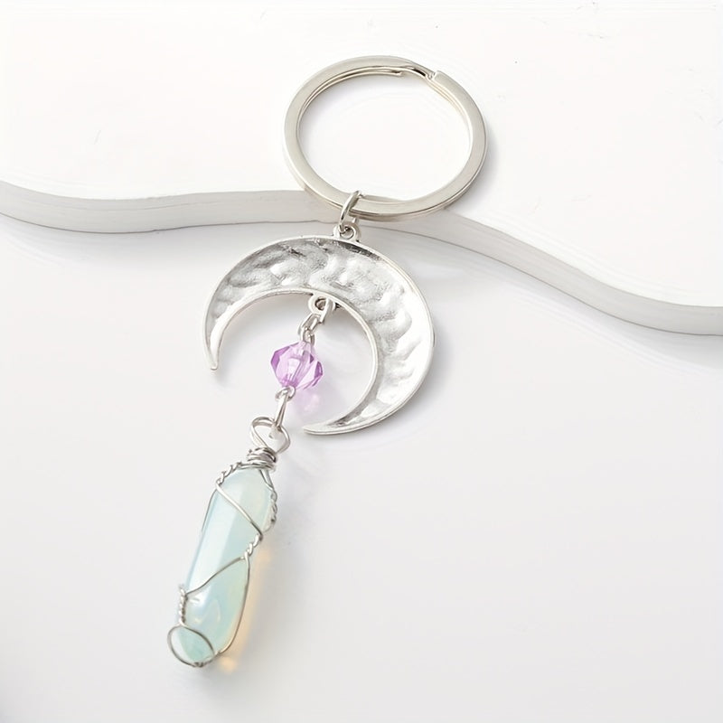 Crescent Moon & Crystal Keychain Romantic Key Ring Purse Bag Charm