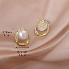 Irregular Geometric Faux Pearl Earrings 18K Plated Jewelry Women