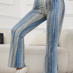 Women's Plus Stripe Print Flared Leg Trousers