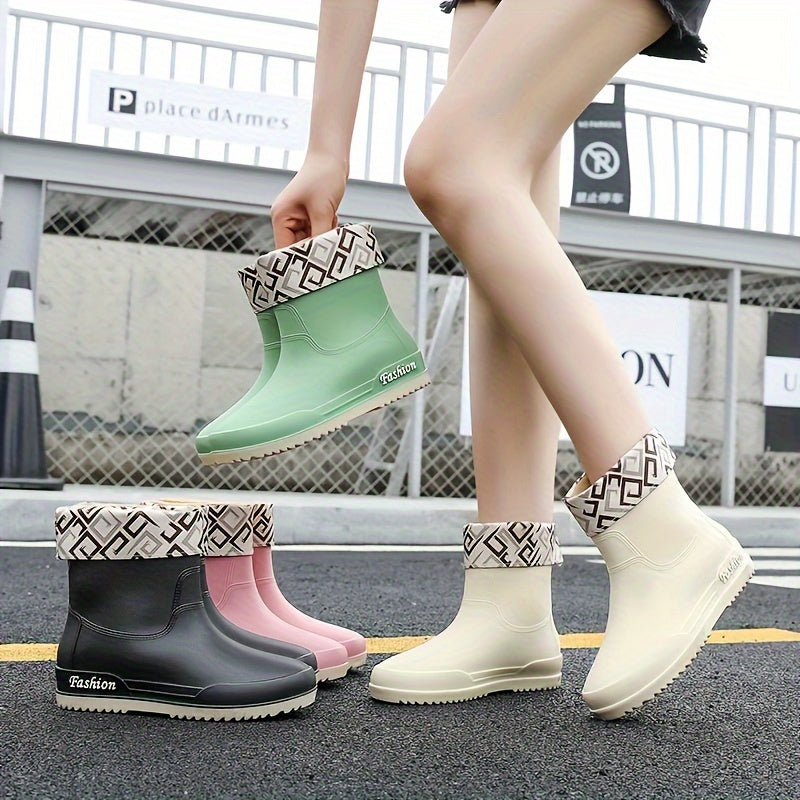 Women's Stylish Waterproof Medium Tube Rain Boots
