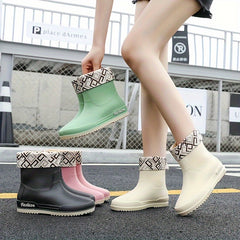 Women's Stylish Waterproof Medium Tube Rain Boots