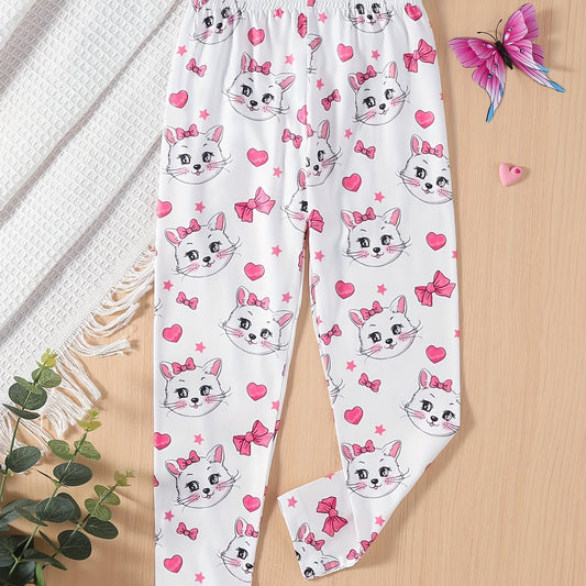 Girls' Kitty Full Print Casual Pants Leggings For Outwear Ankle Length Kids