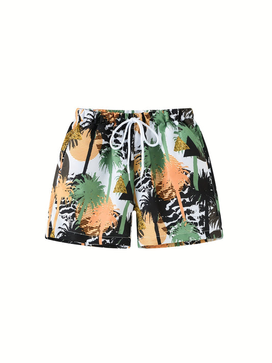 Boys Trees Print Shorts for Vacation Beach Kids Summer Clothes