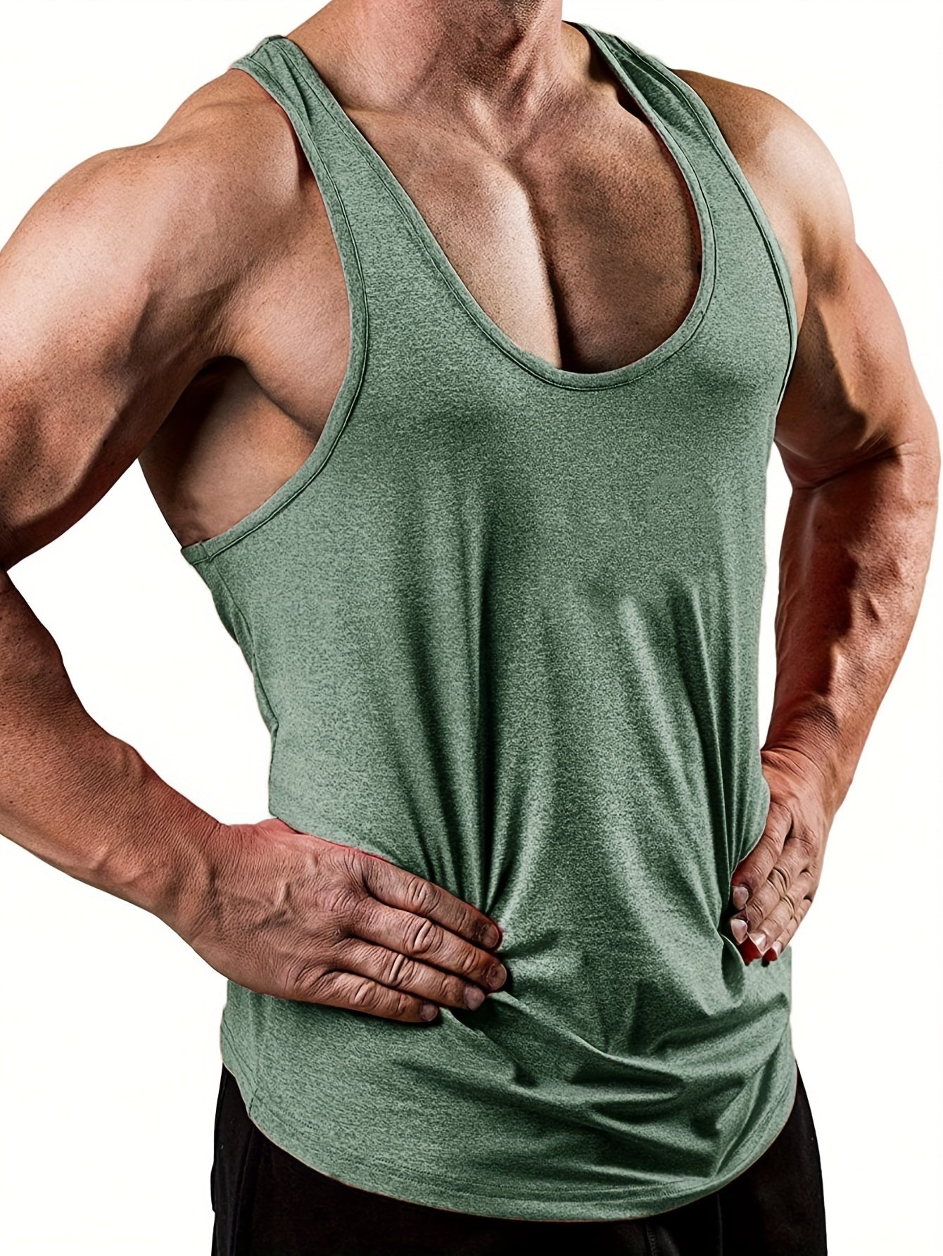 Men's Solid Workout Tank Top Casual Loose Stretch Knitted Top
