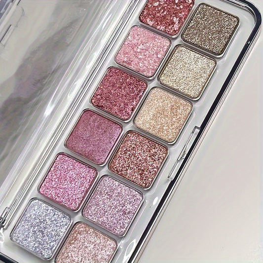 12 Glitter Eyeshadow Palette Pearl Sparkle Brown Pink Purple