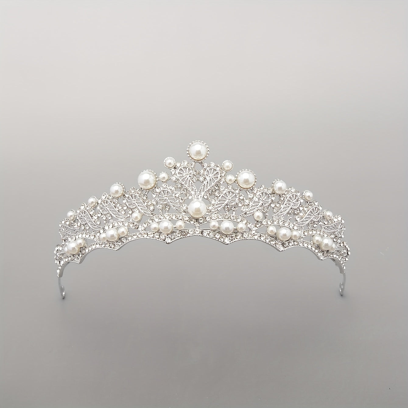 Baroque Bridal Tiara Rhinestone Faux Pearl Crown Headdress