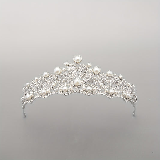 Baroque Bridal Tiara Rhinestone Faux Pearl Crown Headdress