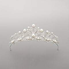 Baroque Bridal Tiara Rhinestone Faux Pearl Crown Headdress