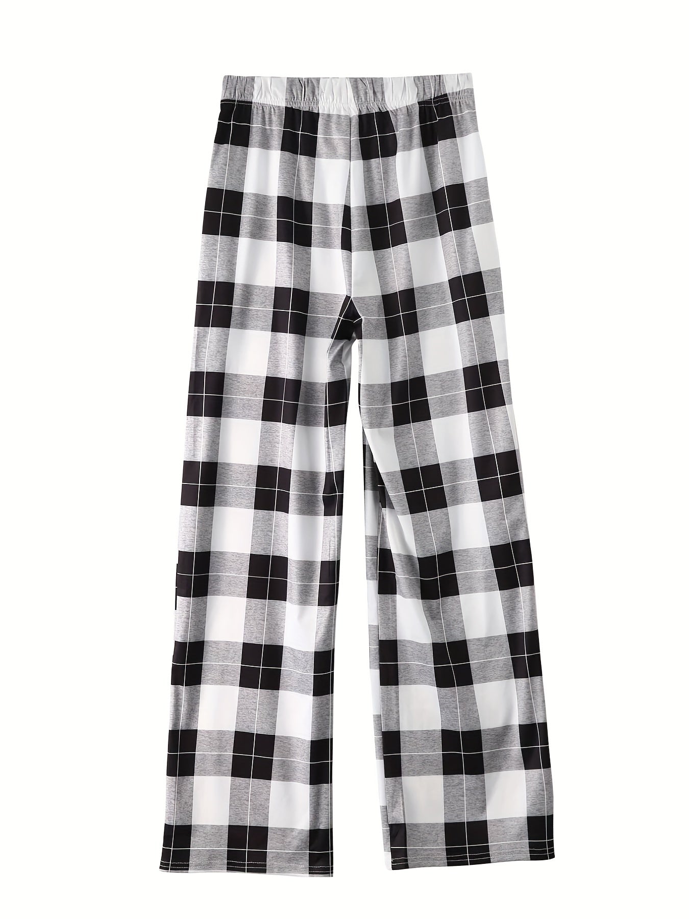 Plaid Print Drawstring Waist Pants Casual Straight Leg Pants
