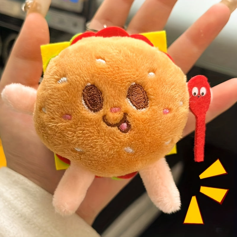 Cute Hamburger Keychain Brown Stuffed Animal Heart Stars Backpacks Couples Organ