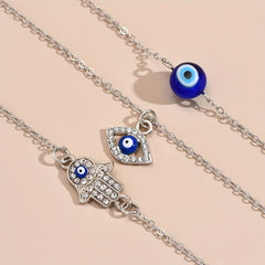 3pcs Evil's Eye Pendant Necklaces Rhinestone Inlaid Neck Jewelry Gift