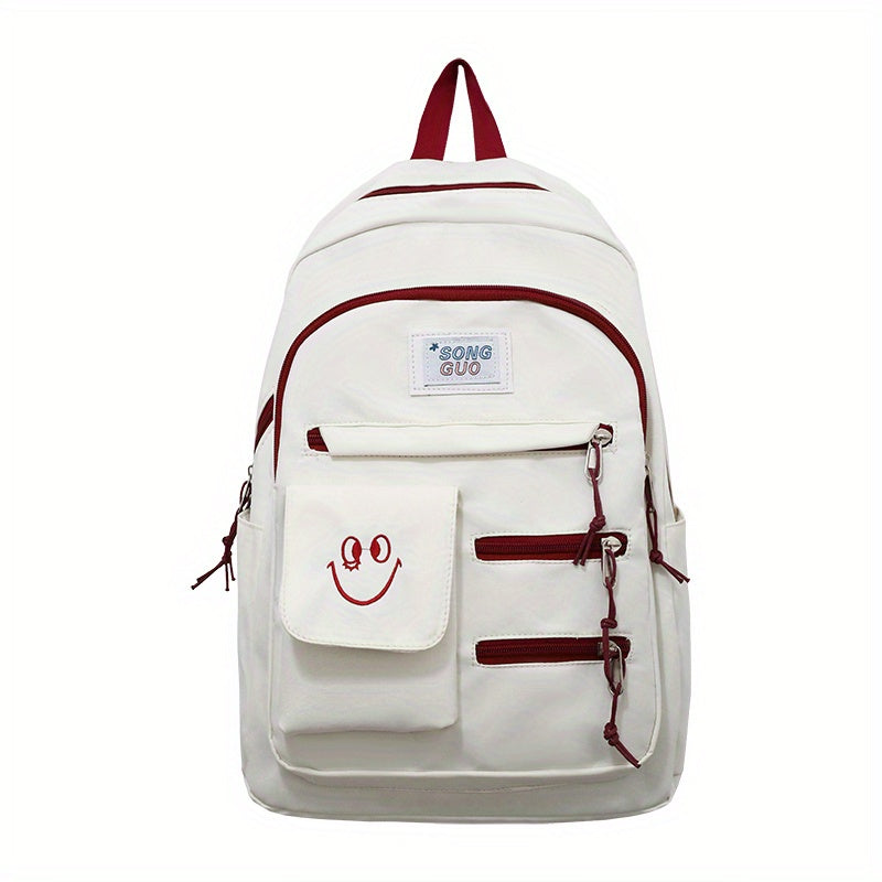 Smile Face Large Capacity Backpack Nylon Durable Lightweight School Travel Bag