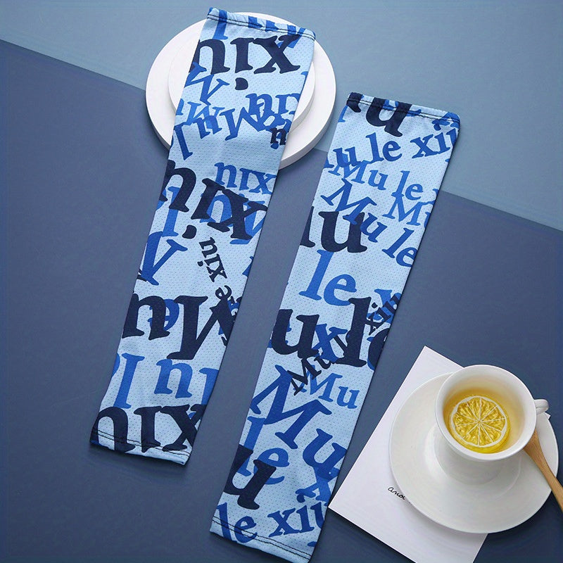 Letter Print Ice Silk Sleeves Unisex Sunscreen UV Protection Long Gloves