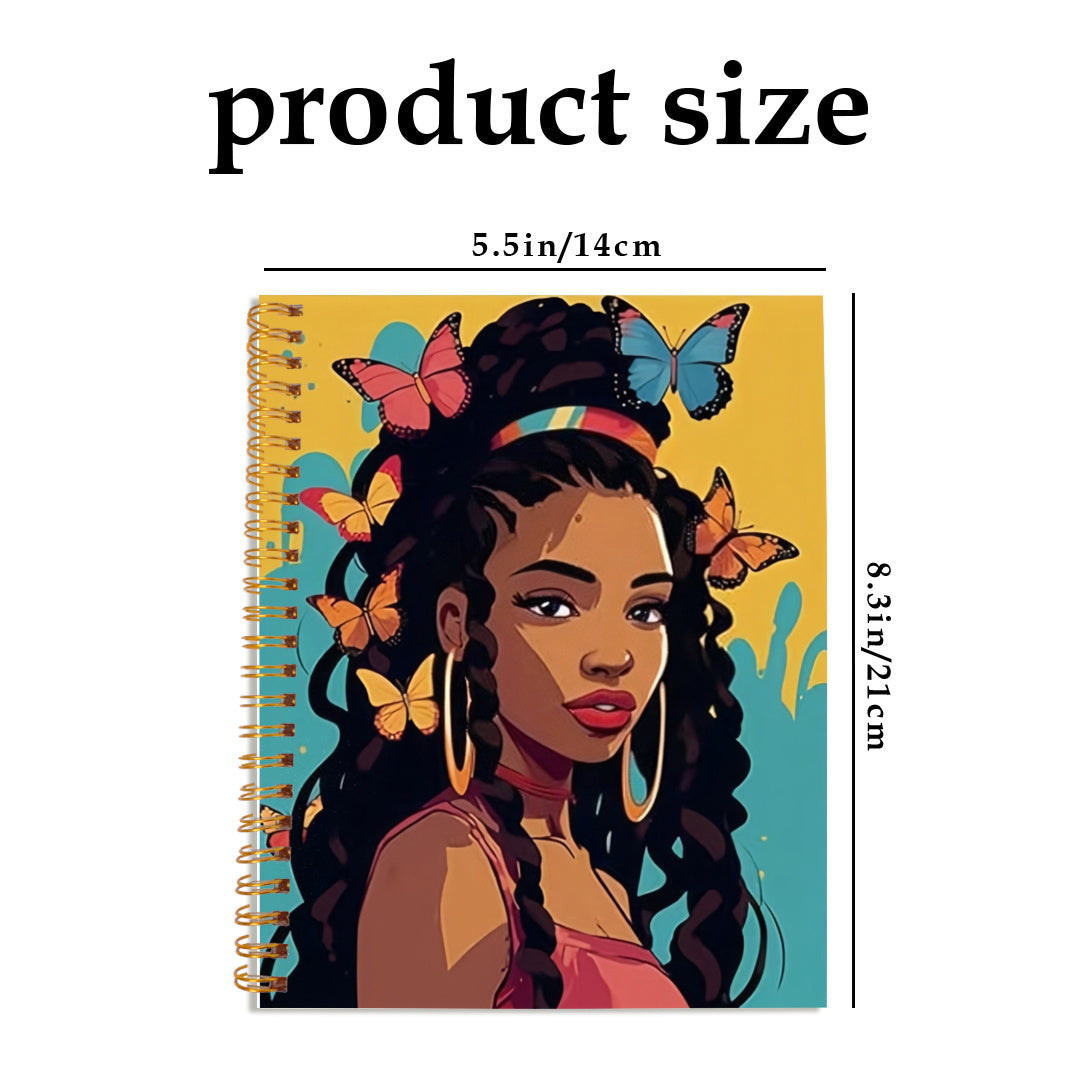 African American Woman with Butterflies Notebook 50 Pages Plain Paper