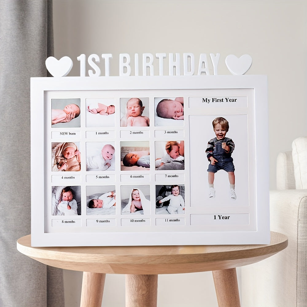 Heart-Shaped 12 Month Growth Record Picture Frame for Baby's Commemoration