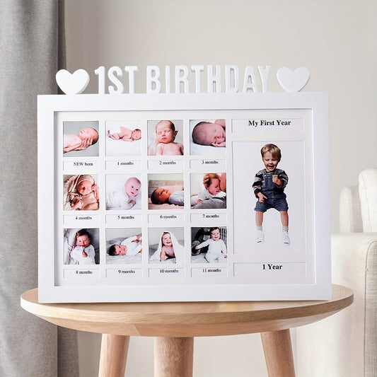 Heart-Shaped 12 Month Growth Record Picture Frame for Baby's Commemoration