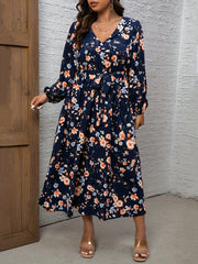  Floral Print Long Sleeve Maxi Dress With Belt