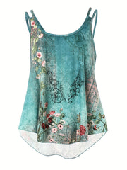 Floral Print Double Strap Top Crew Neck Cami