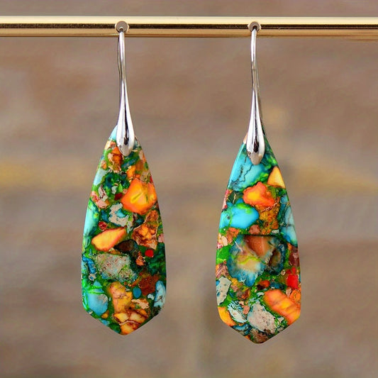 Natural Imperial Stone Dangle Earrings Bohemian Style Jewelry Gift