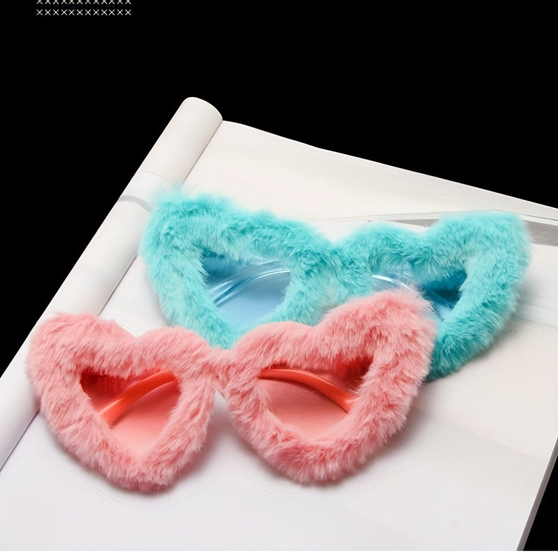 Heart Fluffy Sunglasses For Women Men Candy Glasses Photo Booth Props UV400