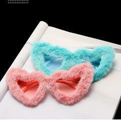 Heart Fluffy Sunglasses For Women Men Candy Glasses Photo Booth Props UV400