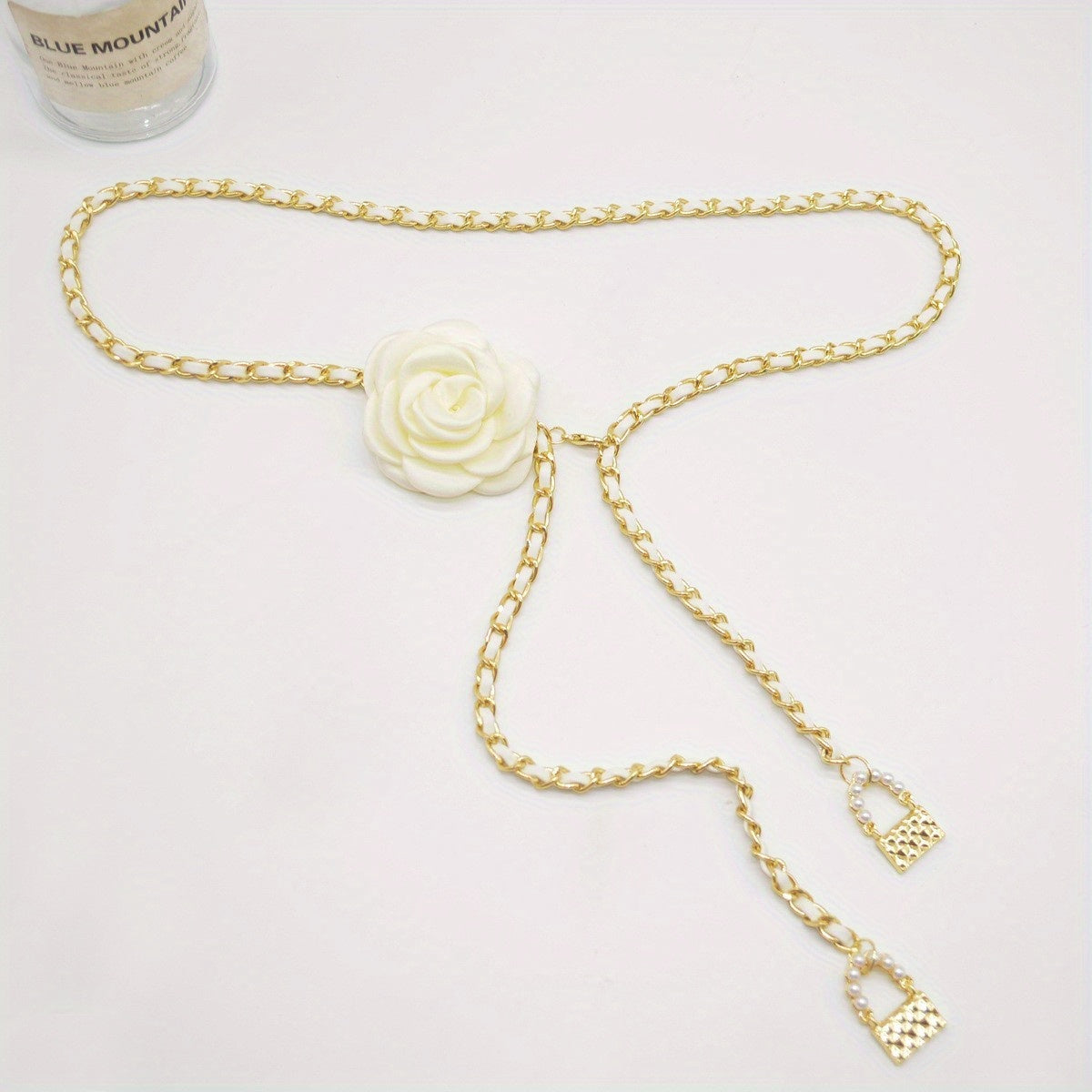 Flower Decor Waist Chain & Braided Metal Dress Girdle For Women