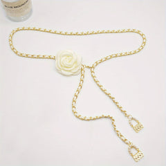 Flower Decor Waist Chain & Braided Metal Dress Girdle For Women